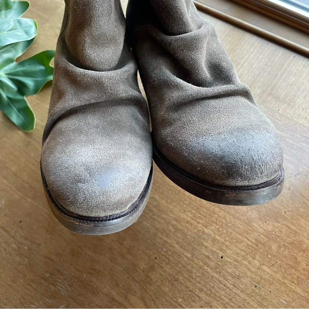Bos. & Co. Brown Slouchy Suede Leather Ankle Boots Back Lace Detail size EU 41